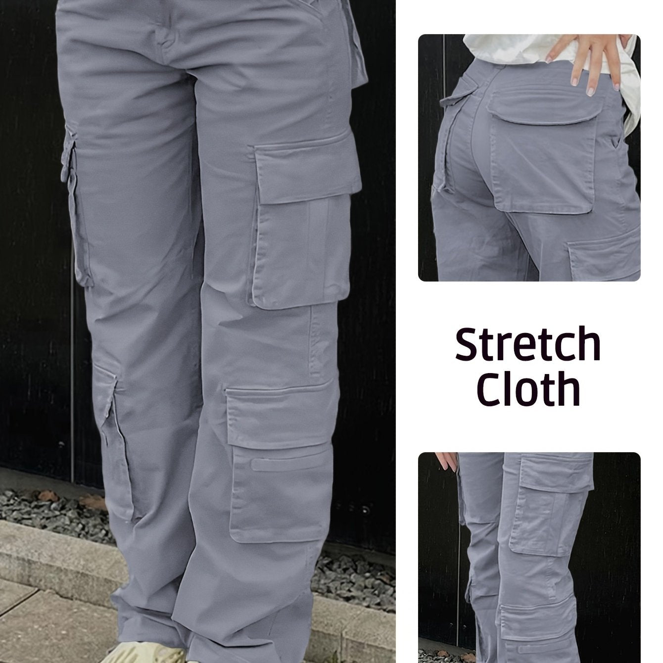 Pantalon cargo d'été pour femme avec poches à rabat et taille ajustable par cordon de serrage