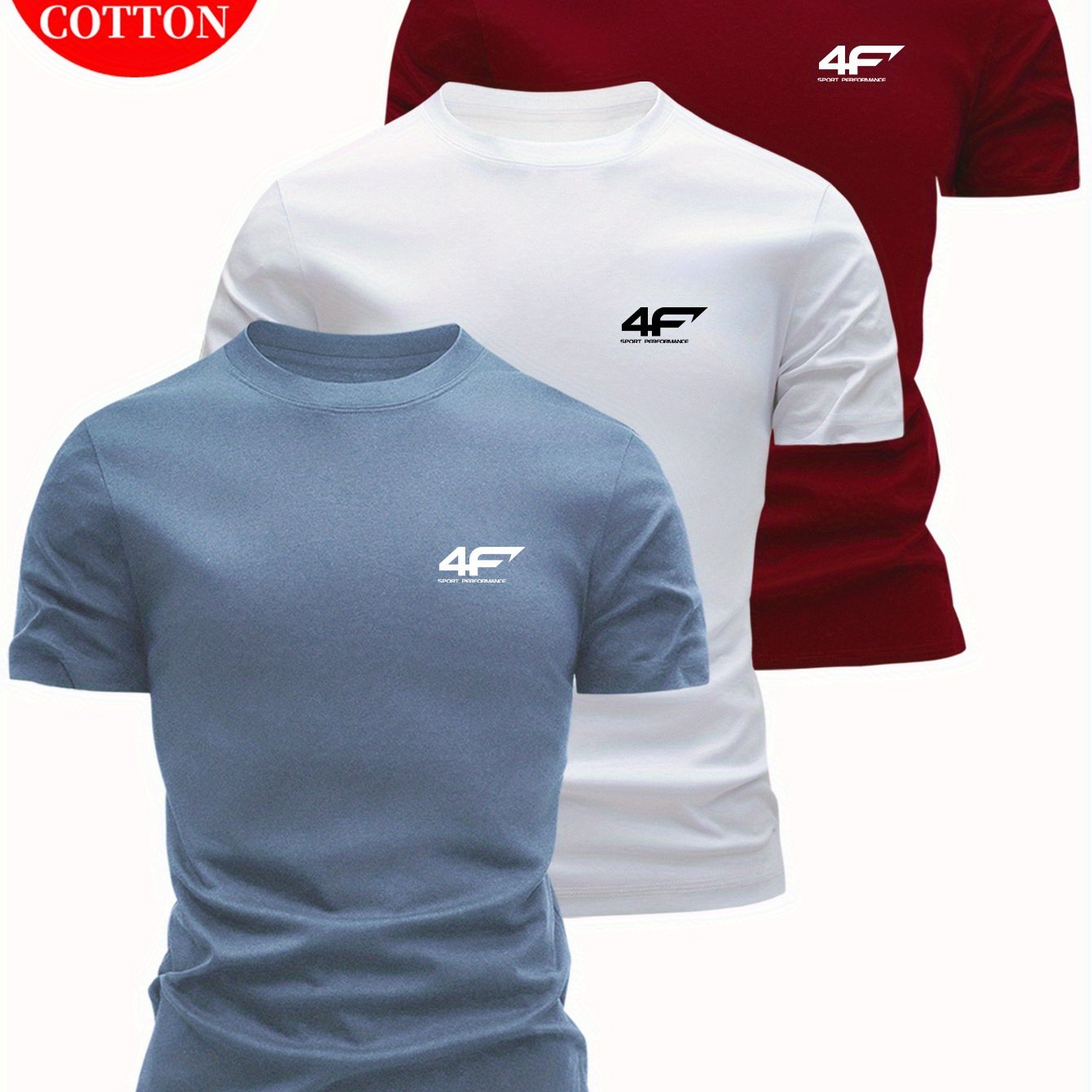 3pcs 100% Cotton T-Shirts, Casual Round Neck Tees for Summer Wear, Men's Outdoor Tops