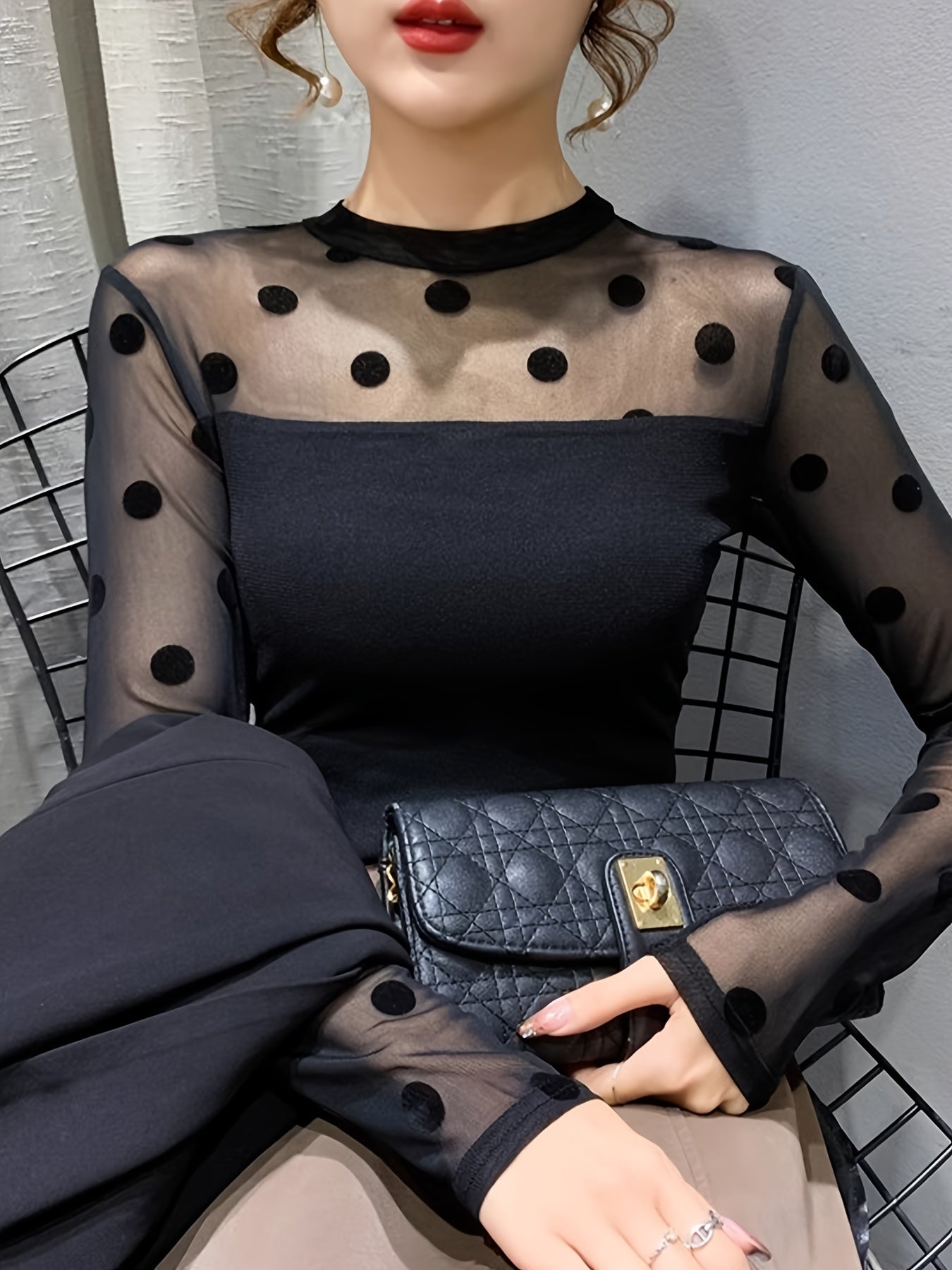 T-shirt chic pour femmes manches longues avec dentelle sexy et polyvalent parfait pour printemps et automne lavable en machine