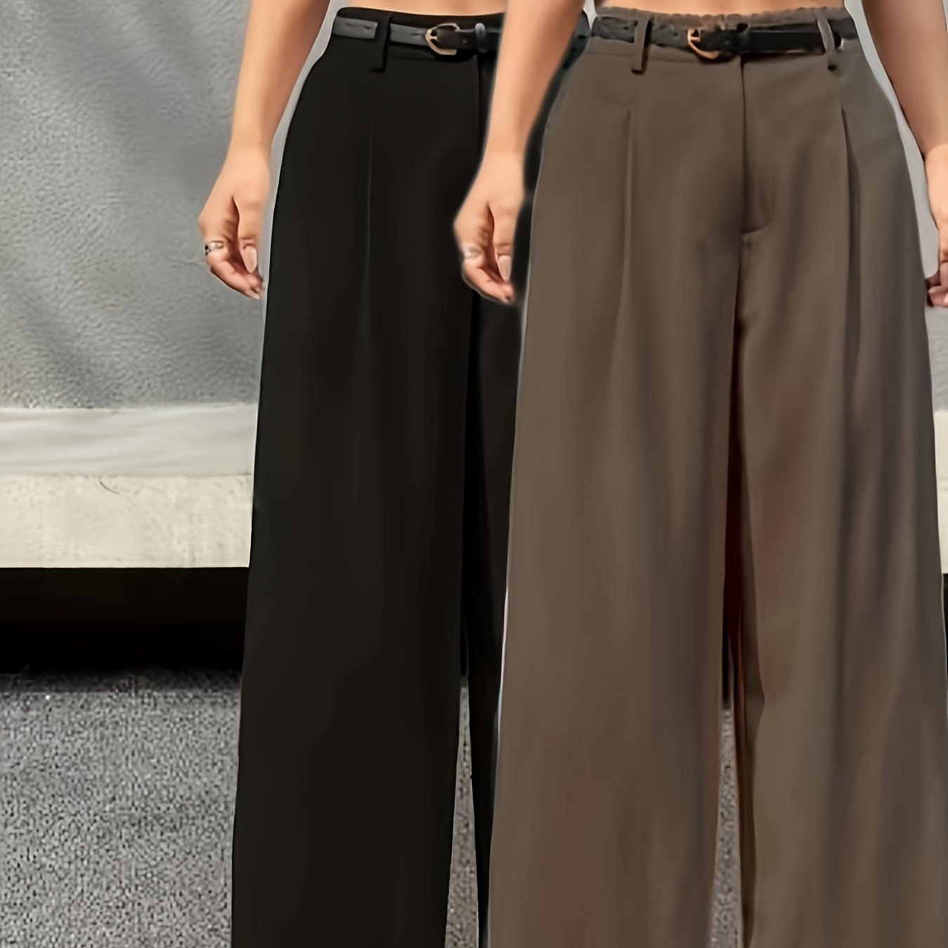 Lot de 2 Pantalons Femme Élégants Taille Haute Plissés – Jambe Large