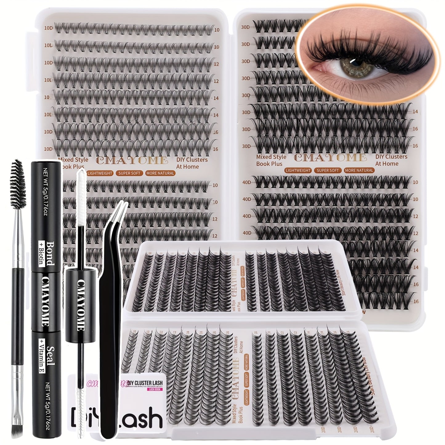 Kit Extensions de Cils — Longueurs Mixtes 10-16 mm, Paquets 10D/20D/30D/40D, Styles Cat Eye, Cosplay, Volume Russe, Naturel, Épais et Dramatique, Inclus Colle et Scellant, Pinces, Débutants, Curl D, Haute Pigmentation