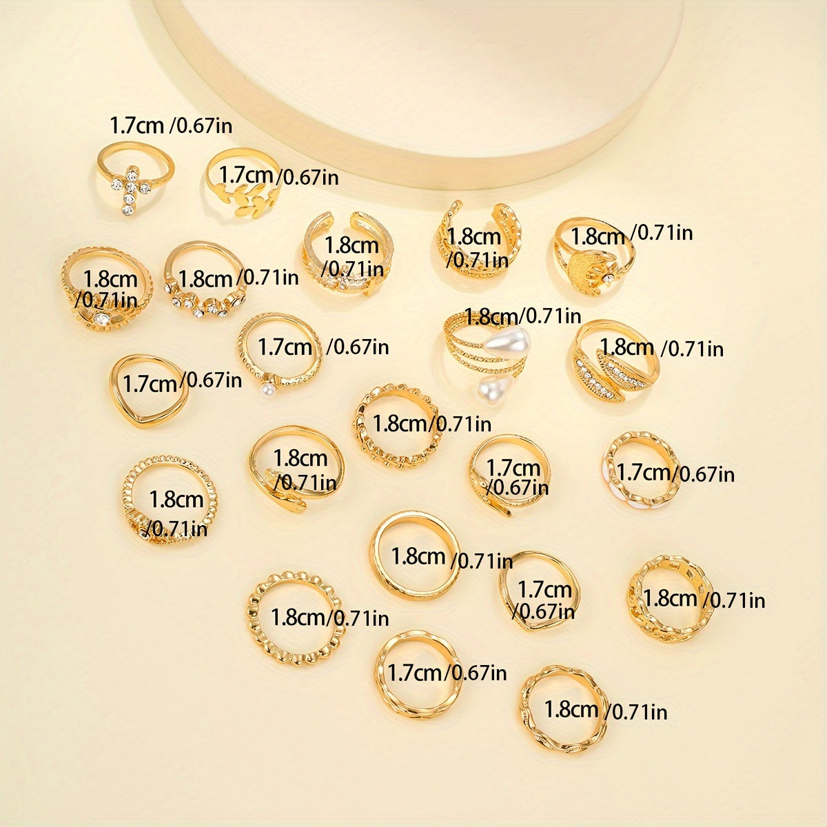 A Set of 22 Stylish Vintage Rings Featuring Leaves, Eyes, Moons, Crosses, Rhinestones, And Faux Pearls, Perfect for Parties, Dates, And Everyday Wear.