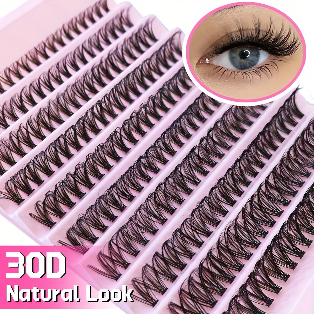 Kit de 200 extensions de cils à faire soi-même, touffes de cils courbés en D (80D), longueurs variées de 8 à 16 mm, effet naturel extra épais et fourni