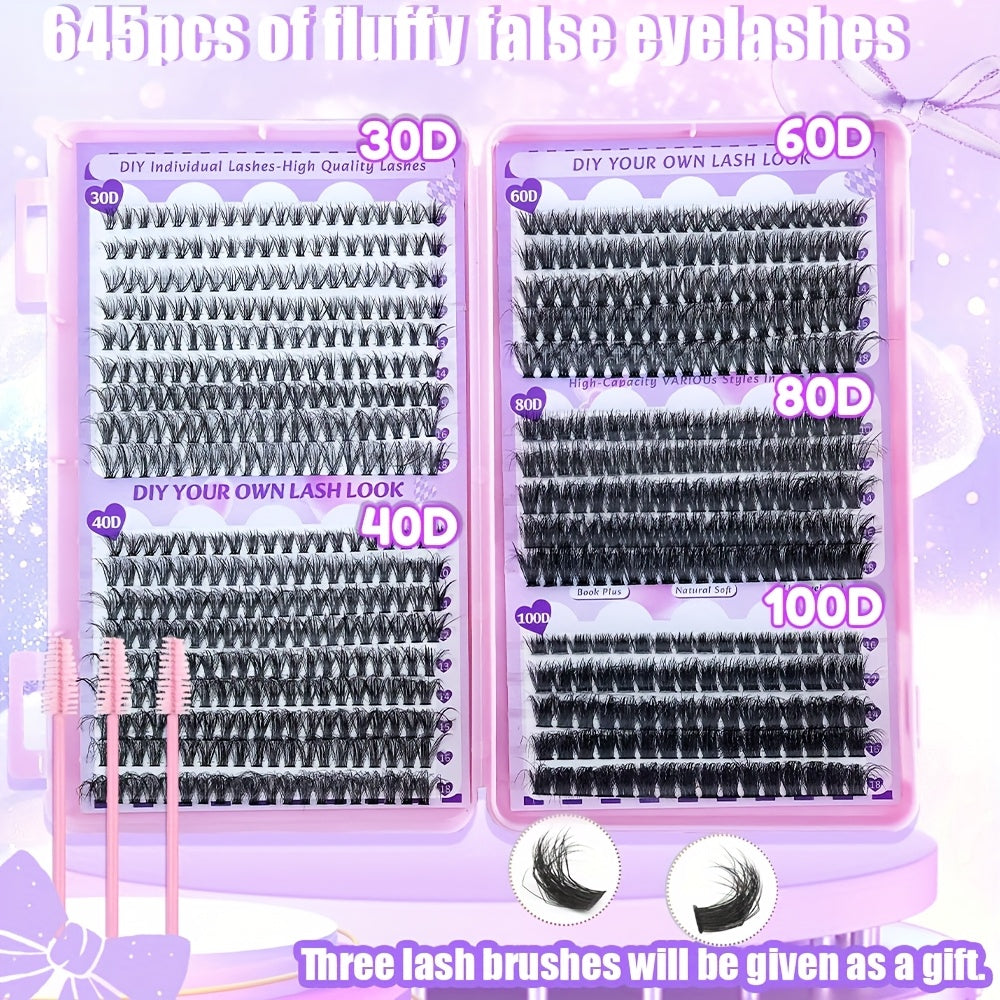 Livre de Cils avec 645/666/720 pcs – Faux Cils Épais, Naturels et Fluffy, Parfaits pour DIY Effet Cat-Eye ou Poupée, Look Naturel à la Maison