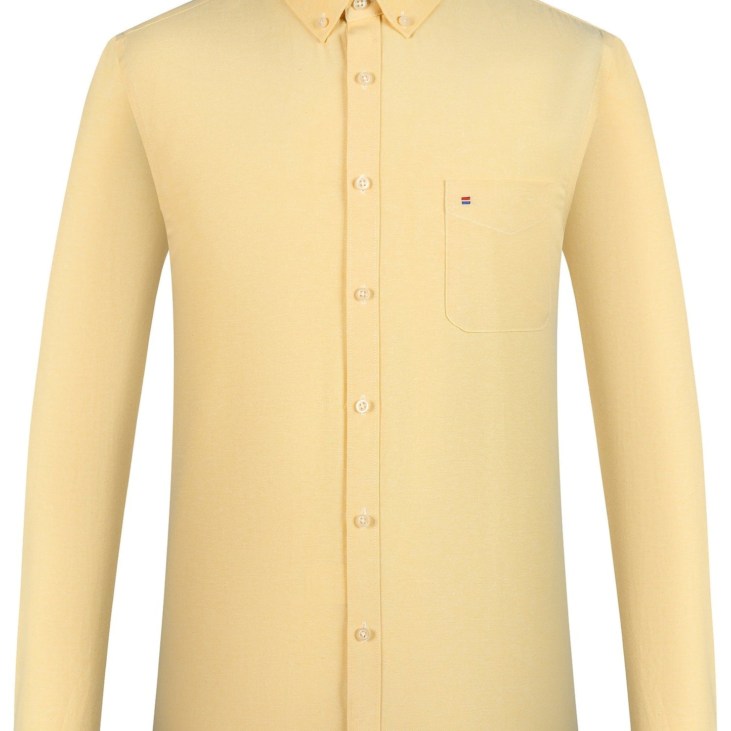 Men'S Cotton Blend Dress Shirt, Casual Lapel Collar, Non-Stretch Solid Color, Regular Long Sleeve, Embroidered Single Breasted Placket, Regular Fit, for Spring/Fall - Woven Oxford Fabric