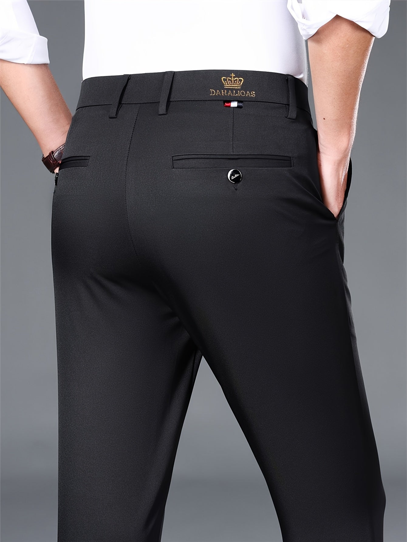 Pantalons habillés infroissables pour homme (3 pièces) – longueur 7/8, haute élasticité, poches, couleur unie, coupe régulière mi-haute, faciles d’entretien, idéals bureau, soirées et usage toute l’année