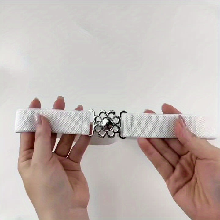 Lot de 2 ceintures élastiques polyvalentes pour femmes – Largeur 3,05 cm, boucle fleur métallique, pour coupe-vent, robes, pulls et manteaux, boucle en alliage élégante, ceinture pour usage quotidien