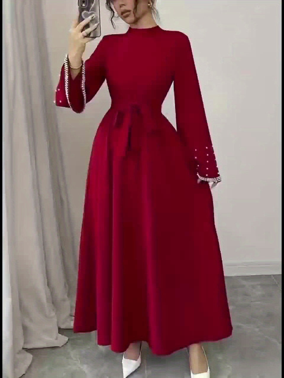 Elegant Women'S High-Neck Flared Sleeve Dress