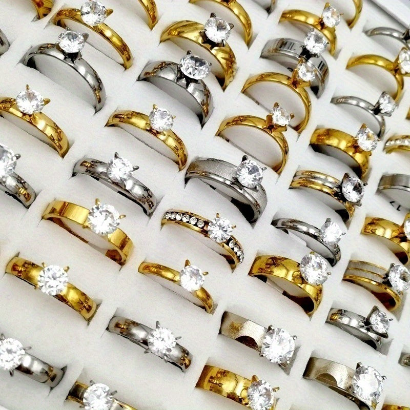 Wholesale 20pcs/pack of Women's Fashionable Stacked Rings Stainless Steel Rings Suitable for Men and Women with Ring Sizes Ranging From 17mm to 21mm Mixed Design Suitable for Parties Gatherings Gifts Charm Finger Rings Set Wi