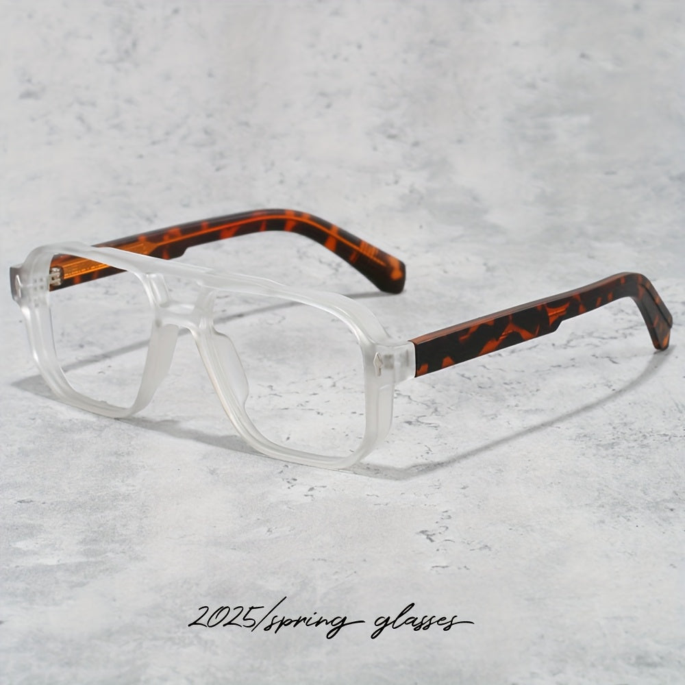 Vintage-Inspired Double Beam Pilot Glasses for Men - Stylish Blue & Black Rectangular Frames with PC Lenses, Lightweight TR90 Material, Includes Protective Case - Perfect for Casual Wear