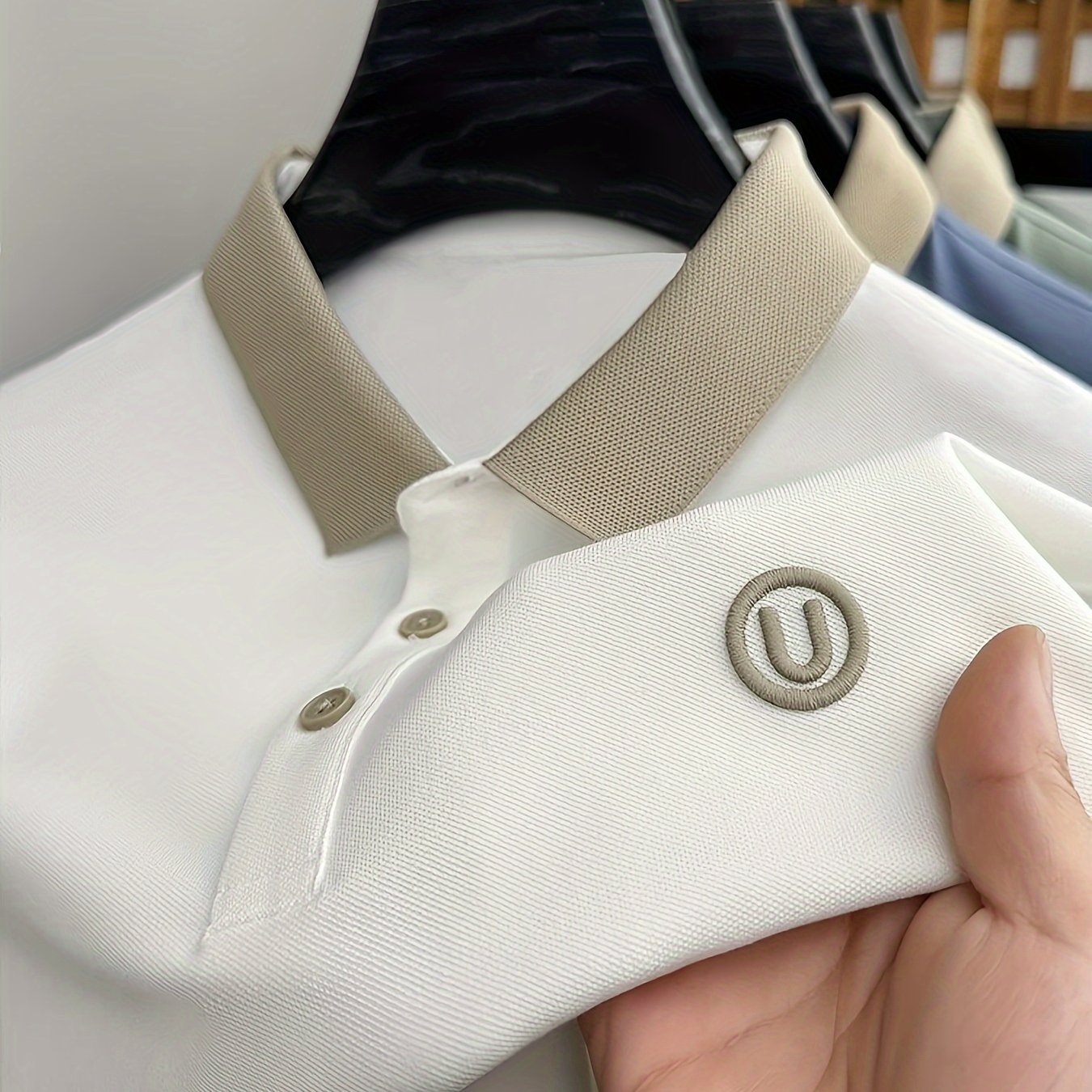 Men's Trendy Golf Shirt, Slightly Stretch Button Up Shirt, Comfy Top For Sport And Casual Wear