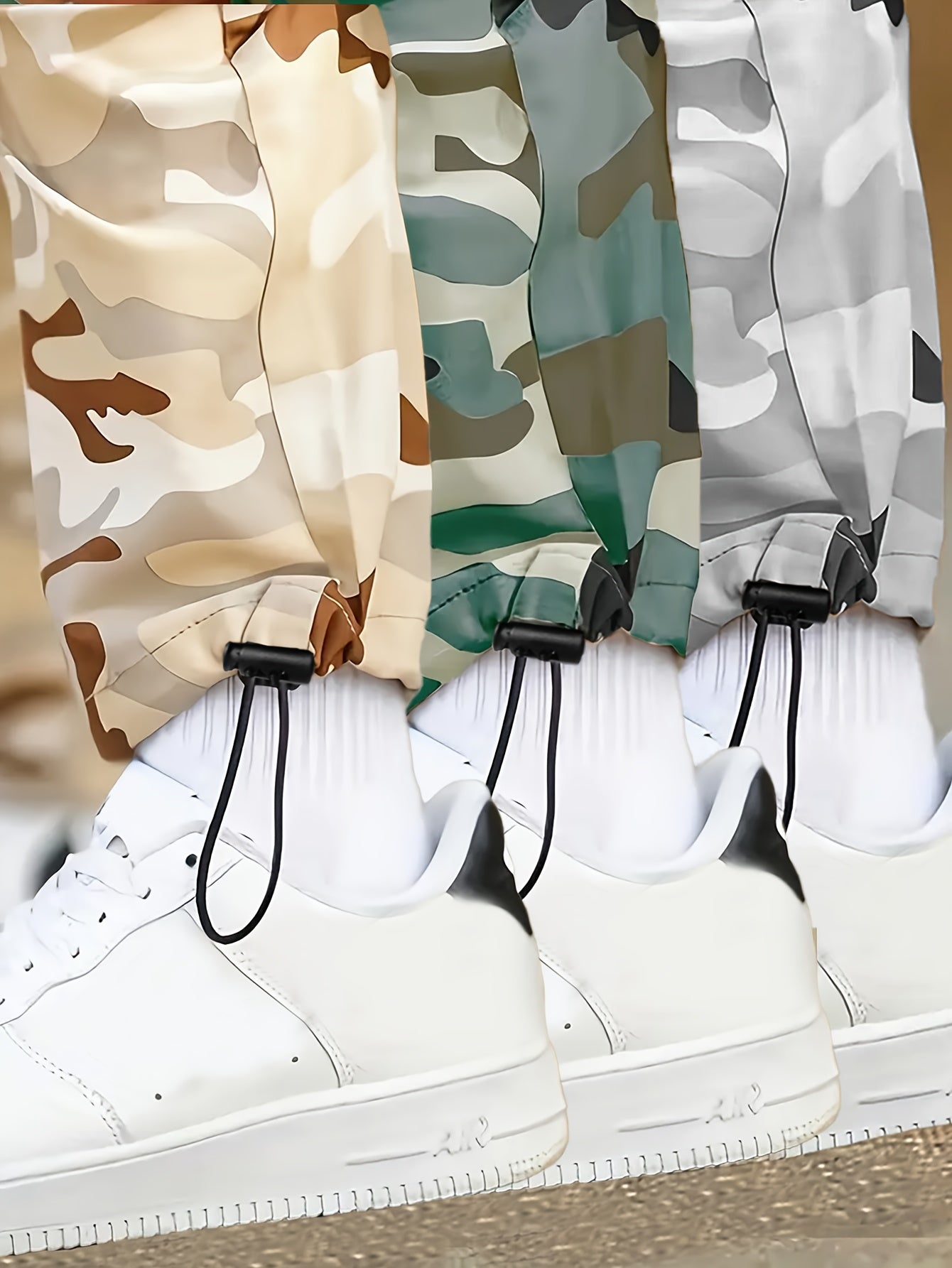 Pantalon cargo camouflage pour homme – poches à rabat, taille à cordon, couleurs vert/marron/beige/gris/noir/blanc, idéal chasse, militaire et tenue décontractée