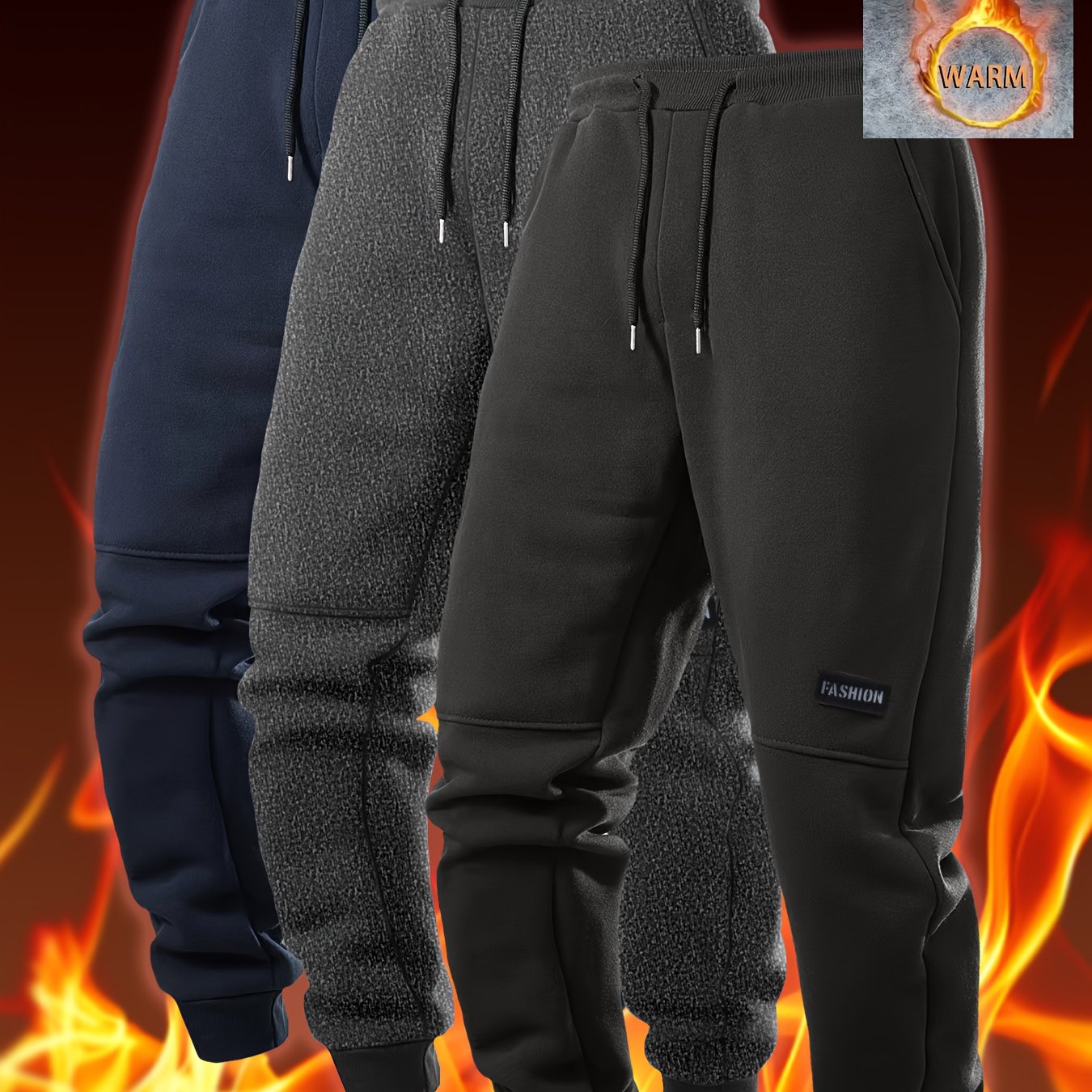 Pantalons Hiver Homme – Joggers Thermiques, Cordon, Grande Taille, Tissu Non-Stretch