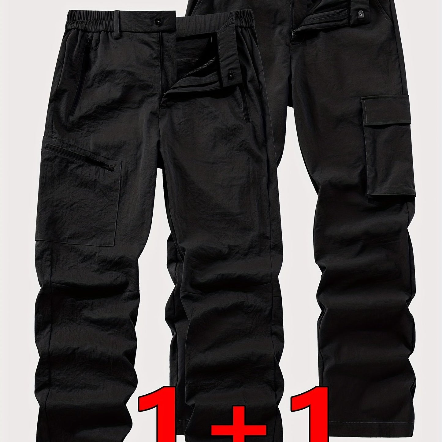 Pantalons cargo robustes pour homme (2 pièces) – multi-poches, style tactique outdoor, fermeture à boucle de ceinture, taille mi-haute, lavables en machine, idéals randonnée, camping, vélo, cadeau parfait (marron/noir)