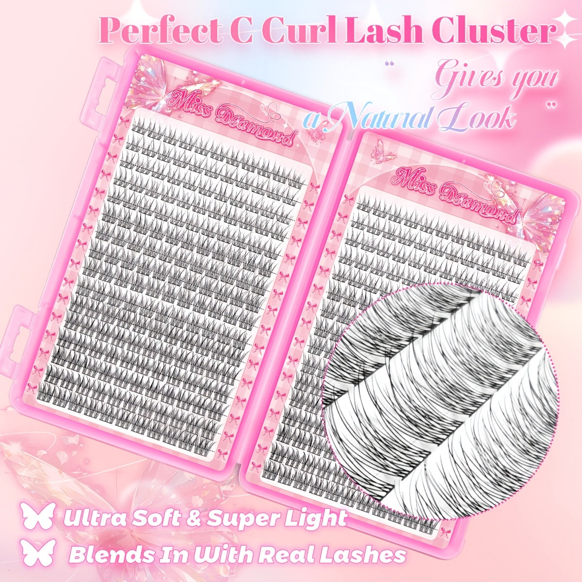 Kit Extensions de Cils DIY Facile — Faux Cils Naturels, Épaisseur 0,07 mm, Curl C, Longueurs Mélangées 9-11 mm, Style Paquets Croisés, Réutilisable, Design Fishtail avec Pince, Parfait pour Débutants, Sublime le Regard