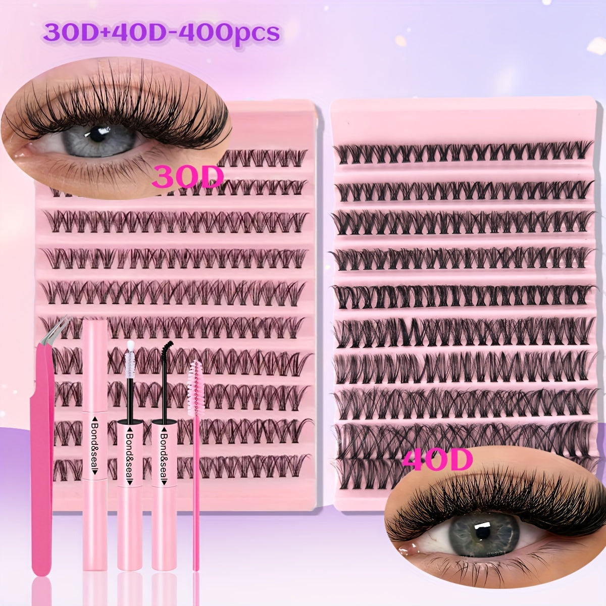 Set Extensions de Cils DIY 400/720 pcs — Paquets de Cils Individuels, Longueurs Mixtes 9-18 mm, 30D/40D, Inclus Colle et Pince à Cils, Idéal Débutants, Coffret Cadeau Raffiné, Parfait pour Nouvel An, Saint-Valentin et Cadeaux Élégants