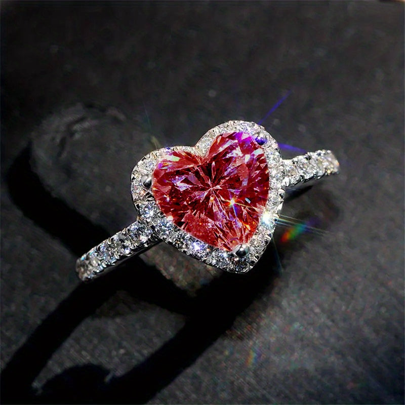 Classic Fashion Red Synthetic Gemstone Heart-Shaped Ring for Women, Perfect for Bridal Proposals, Engagements, And Weddings.
