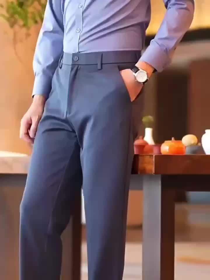 3pcs Pantalons Homme Business Casual – Léger, Stretch, Motif Brodé, Noir/Gris/Bleu Marine