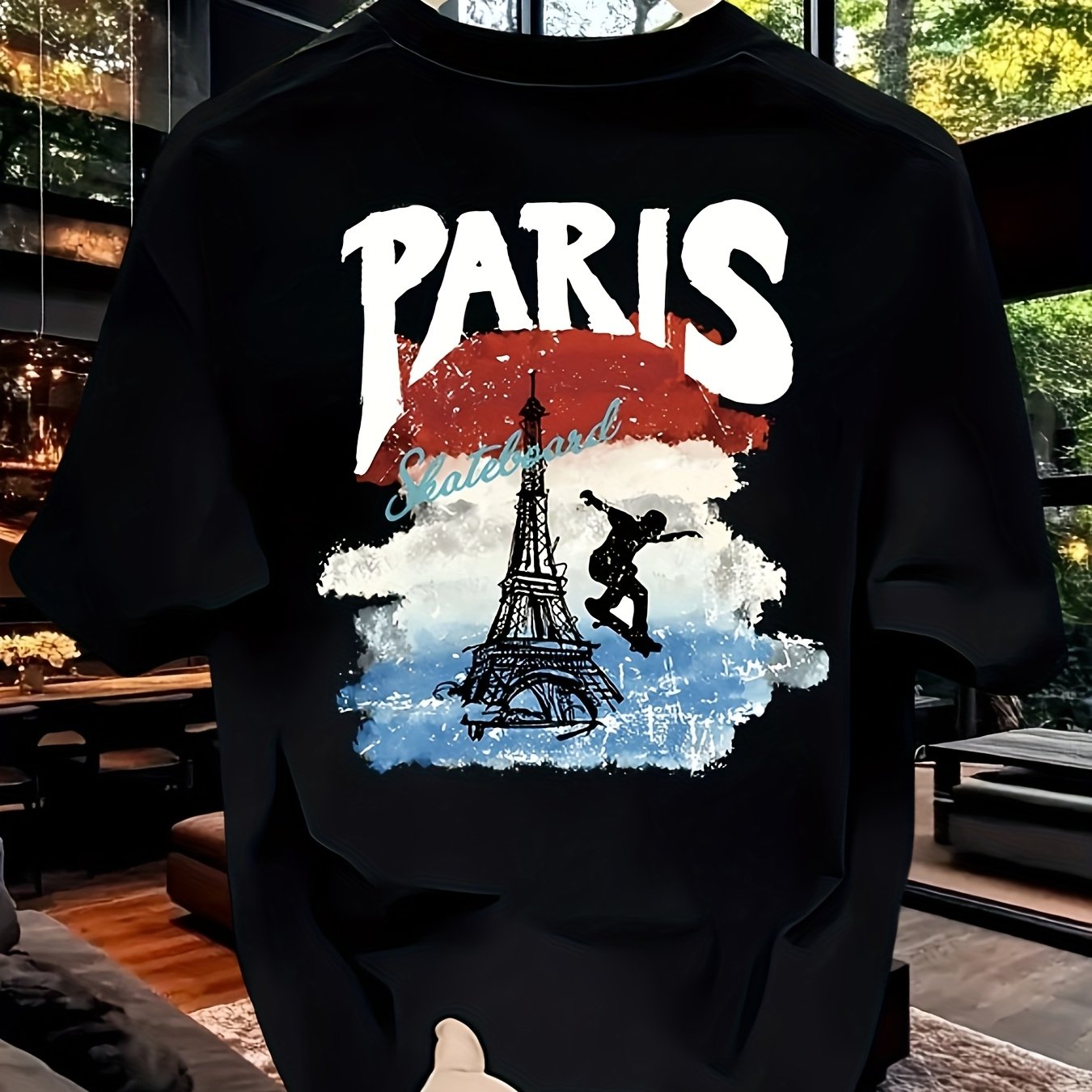 Men'S Heavyweight T-Shirt - Paris Skateboard Graphic, Loose Fit, Short Sleeve, Casual Summer Top with Eiffel Tower Design, Everyday Tshirt | Trendy Casualwear | Durable Fabri
