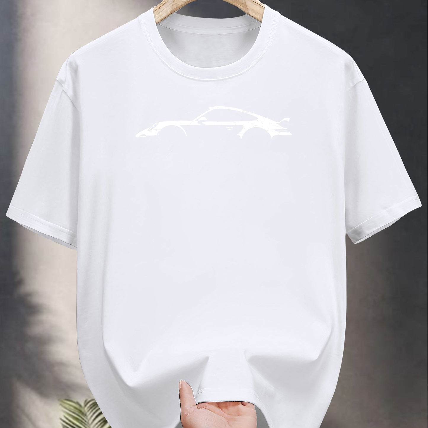 200g 100% Cotton Casual Short Sleeve T-Shirt with Car Graphic Print - Black Round Neck Summer Tee for Adults, Machine Washable
