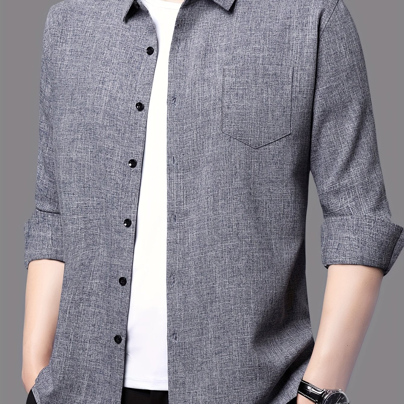 Men's Breathable Long Sleeve Shirt - Black, Button-Up Collar Design with Chest Pocket, Lightweight & Moisture-Wicking Fabric for Casual Wear, Perfect for Spring & Summer, Breathable Apparel | Classic Buttonup Shirt | Nonstret