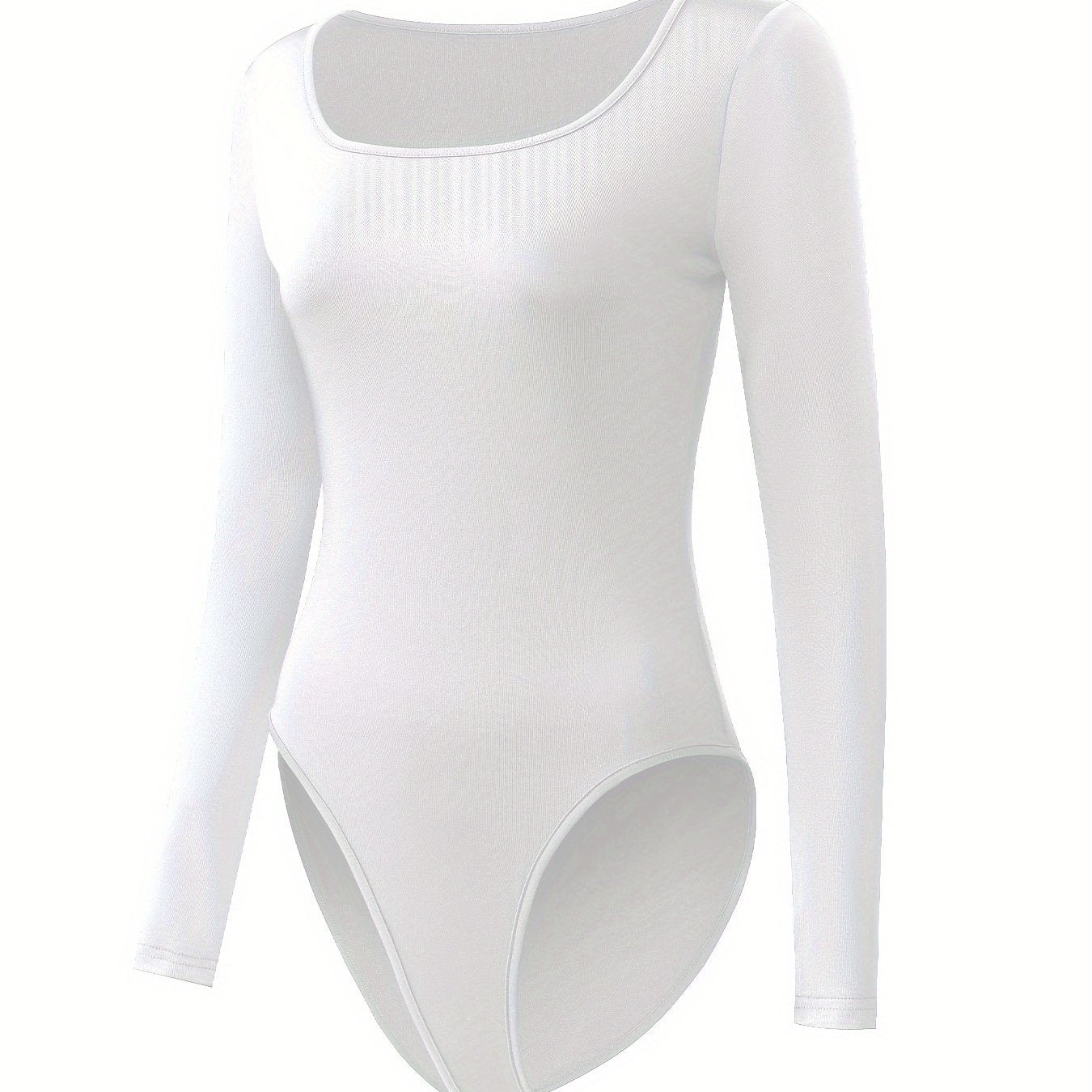 Body femme à manches longues, col carré, en polyester extensible et spandex, couleur unie, style combishort de yoga avec culotte intégrée