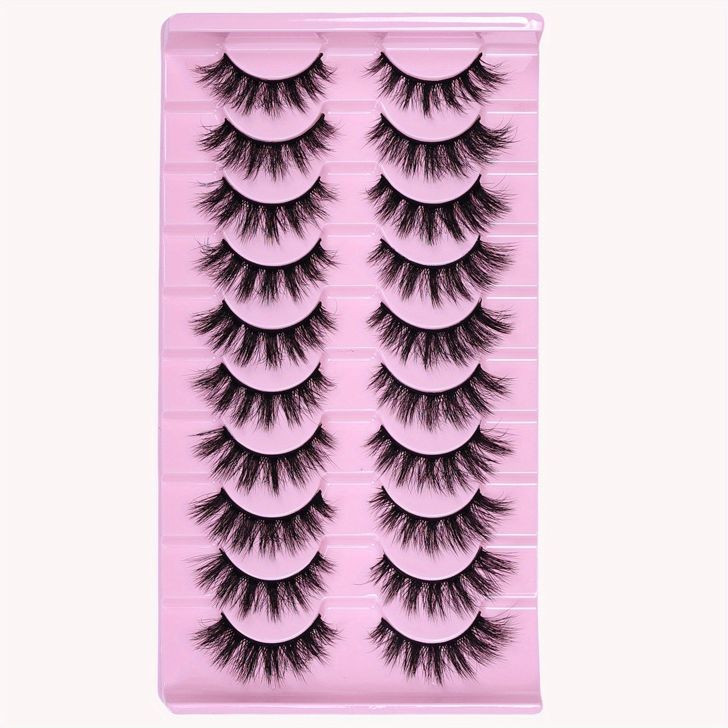 Un ensemble de 10 paires de faux cils 3D volumineux, conçus pour un regard spectaculaire, avec des cils épais et désordonnés.
