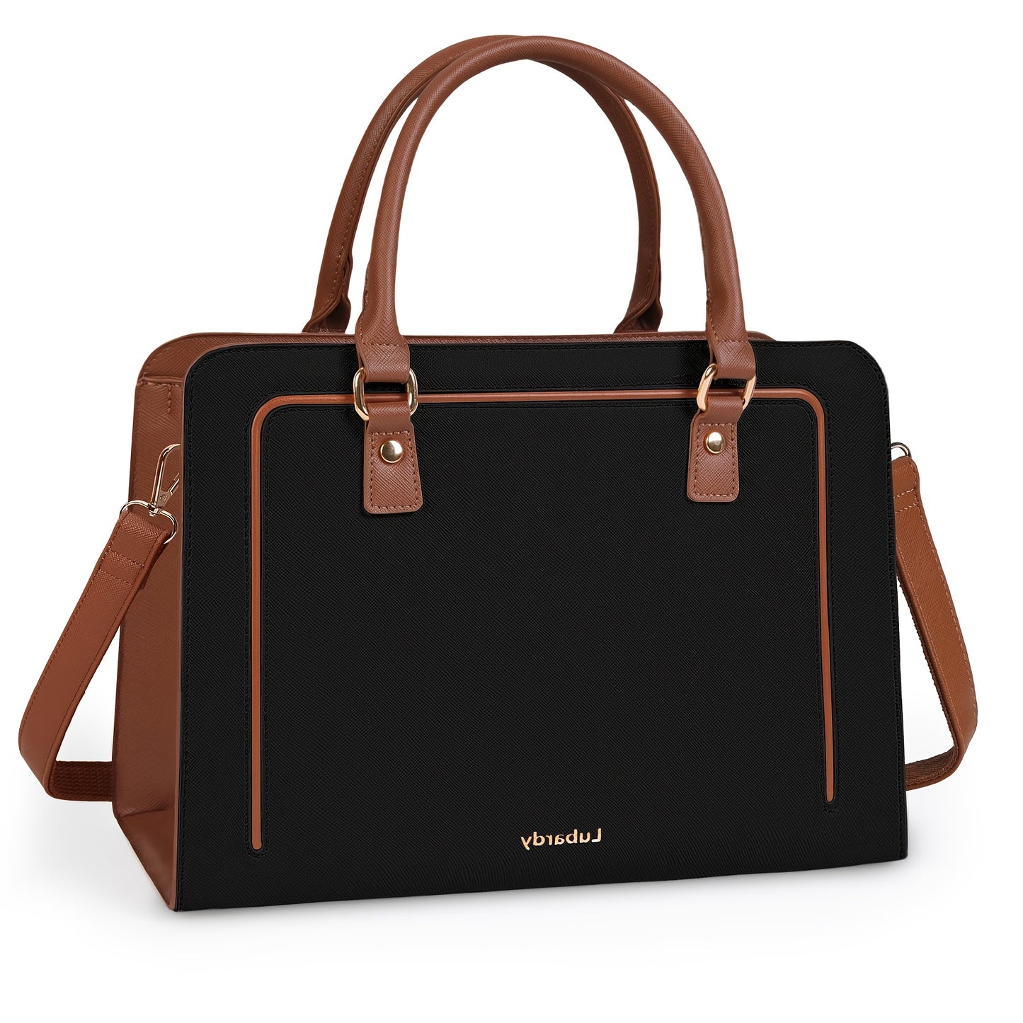 Sac fourre-tout élégant Lubardy pour femmes en simili cuir synthétique, bandoulière amovible et réglable, fermeture éclair et doublure polyester – Blanc/Noir/Marron, polyvalent pour travail, voyage, sorties et usage quotidien