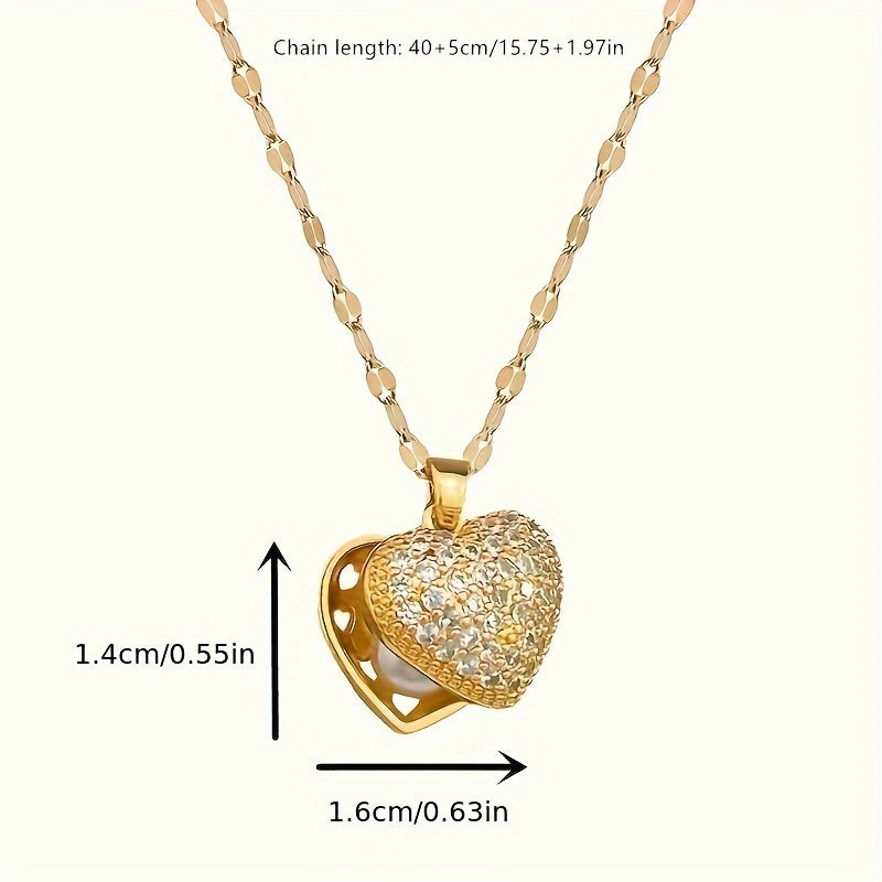 1 Chaîne en Acier Inoxydable pour Hommes et Femmes – Collier Élégant Style Luxe Léger avec Coeur Pêche et Perle en Nacre, Chaîne pour Clavicule, Compatible avec Tous les Styles