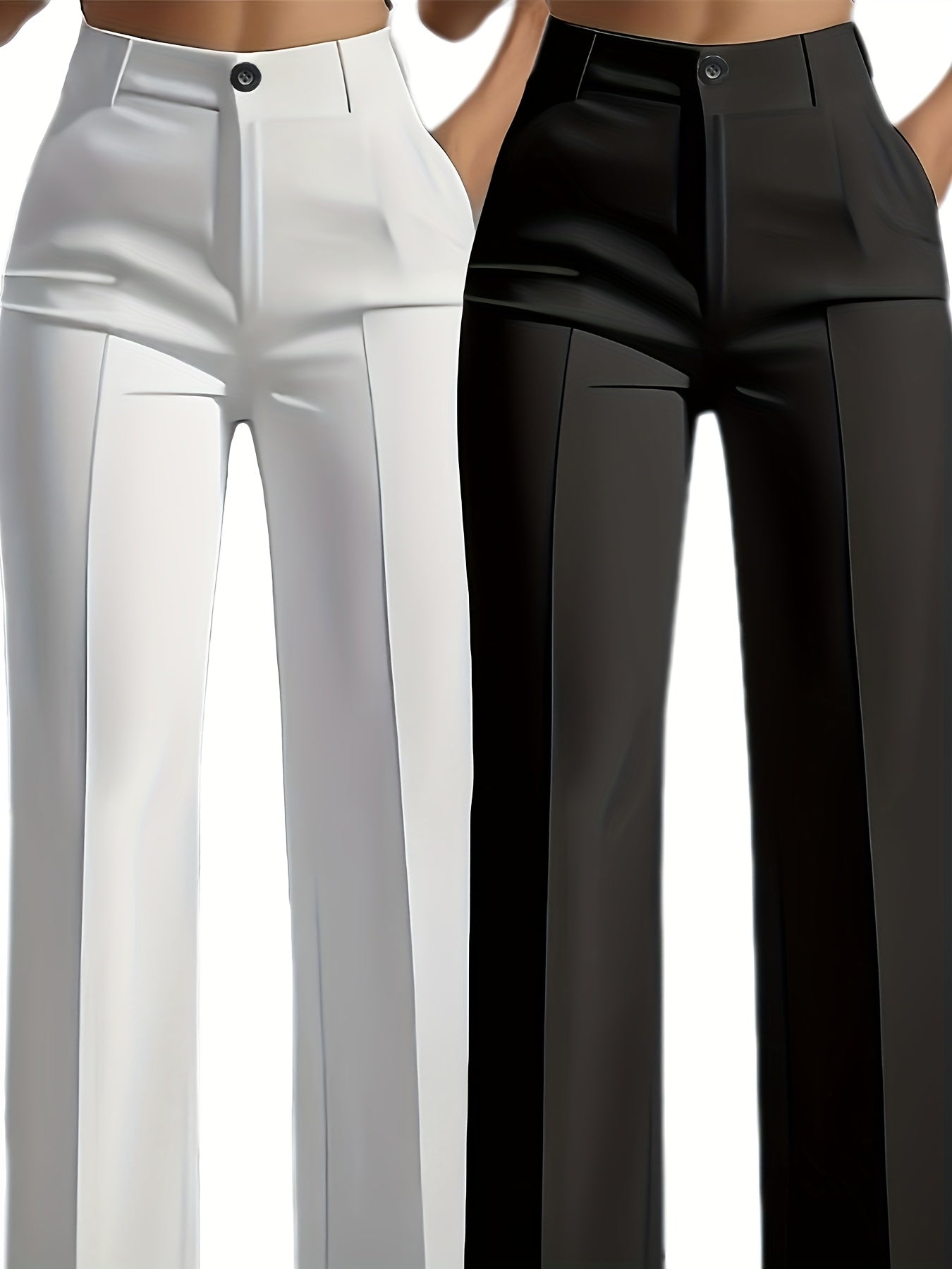 Lot de 2 Pantalons Femme Élégants Droits avec Poches Obliques