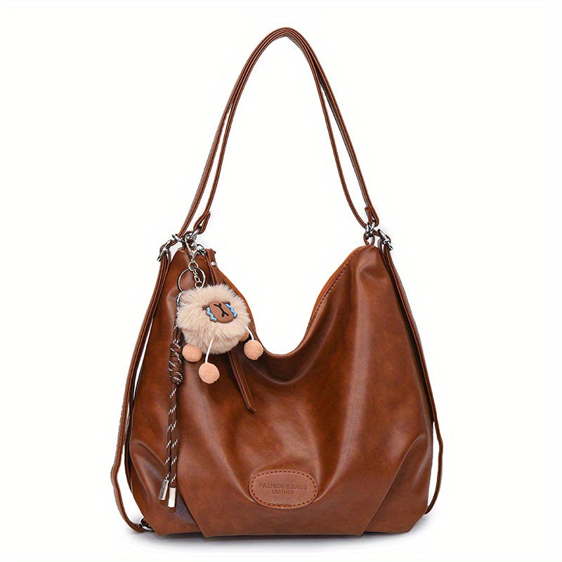 Sac à Main Femme Tendance – Avec Charm, Convertible en Sac à Dos, Grande Capacité, Idéal Sorties Hiver, Couleurs Kaki Foncé, Marron Foncé, Noir, Matière PU avec Doublure, Fermeture Éclair