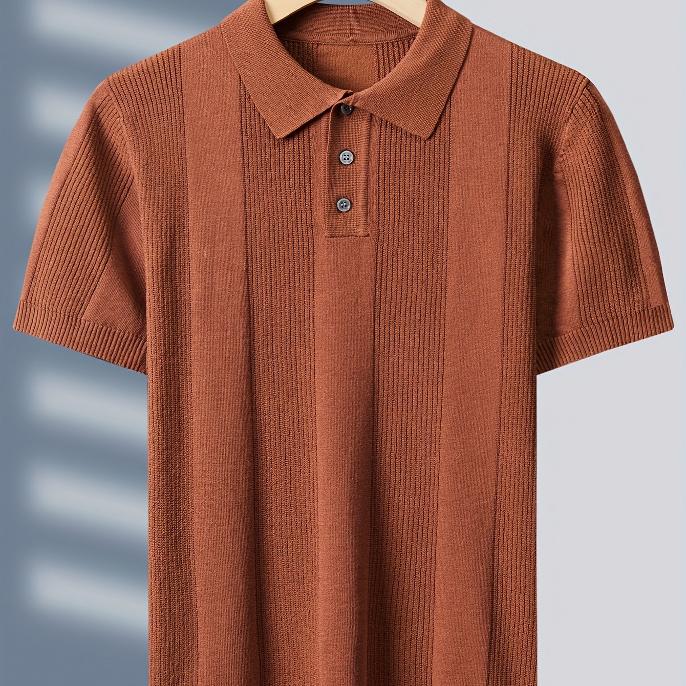 Tehan Men'S Slim-Fit Short Sleeve Shirt - Elegant Striped Collar Button-Front Blouse, All-Season Golf & Formal Wear, Office, Wedding, Knit, Wedding Attire, Classic Design, Stylish Top, Professional Men