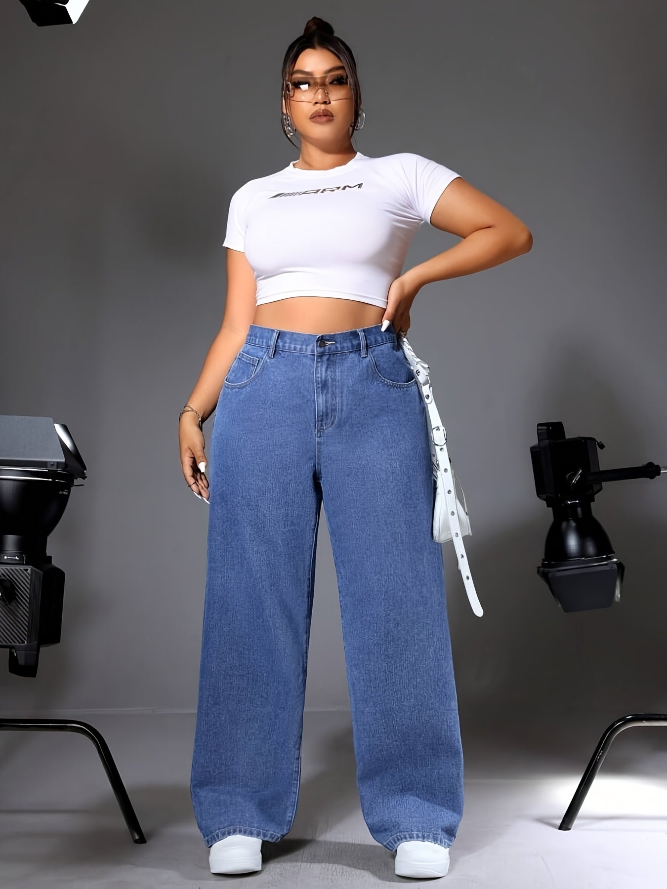 Jean Femme Grande Taille Taille Haute, Coupe Décontractée - Pantalon en Denim Droit Élégant, Confort Toute Saison, Lavable en Machine