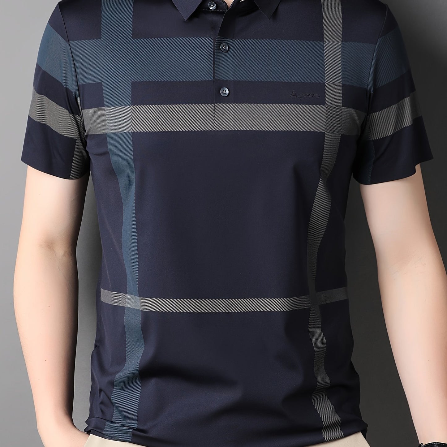 Summer New Men's Short Sleeve T-Shirt with Plaid Collar