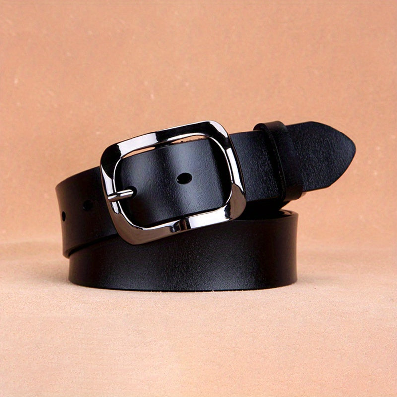 Ceinture large en cuir véritable pour femmes – Polyvalente, avec ornements rétro noirs, adaptée pour jeans