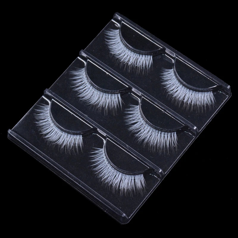 3 paires de cils blancs – Cils colorés en dentelle, volumineux et doux, en soie vegan – Pour poupée, cosplay, fête, Halloween et maquillage