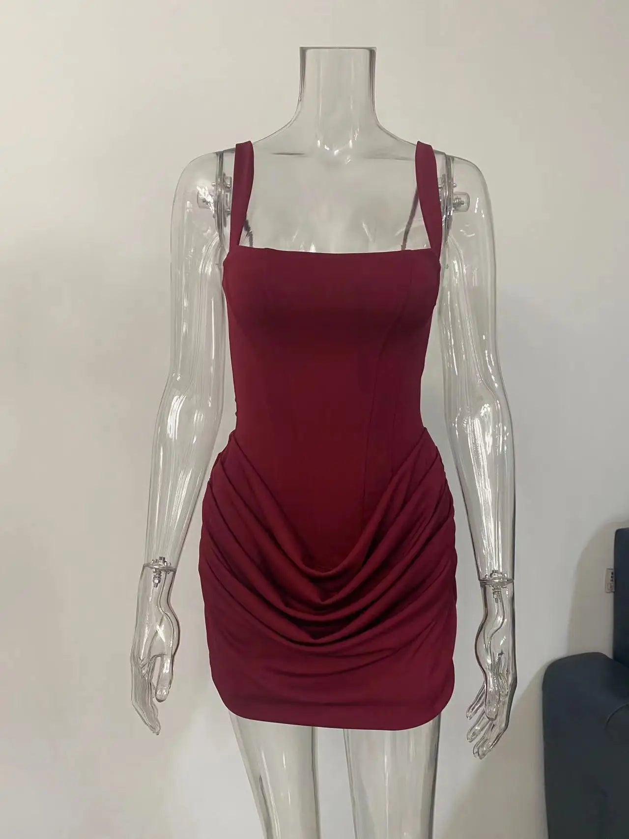 Robe courte de soirée élégante et sans manches à empiècements, couleur unie, de haute qualité et en gros