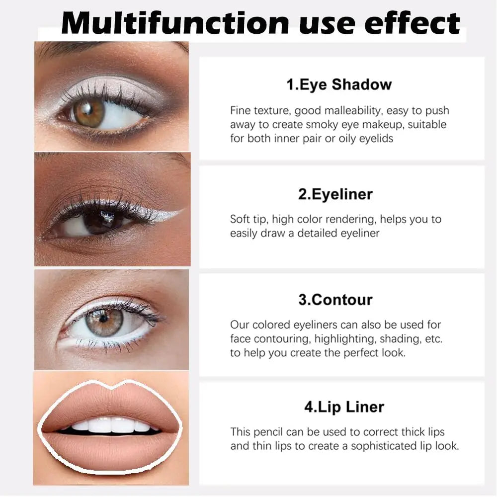 Eyeliner Gel Waterproof – Anti-Bavure, Longue Tenue, Texture Lisse, Blanc, Maquillage des Yeux pour Femmes