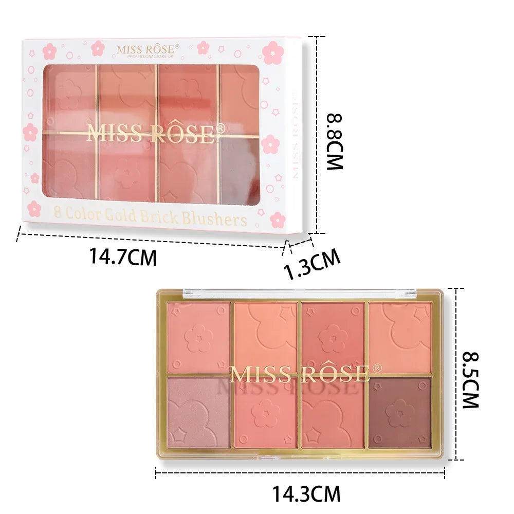 Palette de Blush 8 Couleurs — Teintes Naturelles et Nudes, Couverture Légère, Poudre Minérale Cuite, Blush Léger pour le Visage, Palette Cosmétique