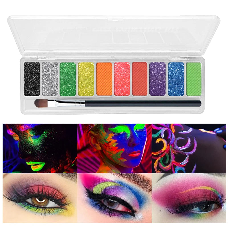 Palette eyeliner et fards à paupières UV, fluorescents néon, maquillage phosphorescent pour visage, festival de musique