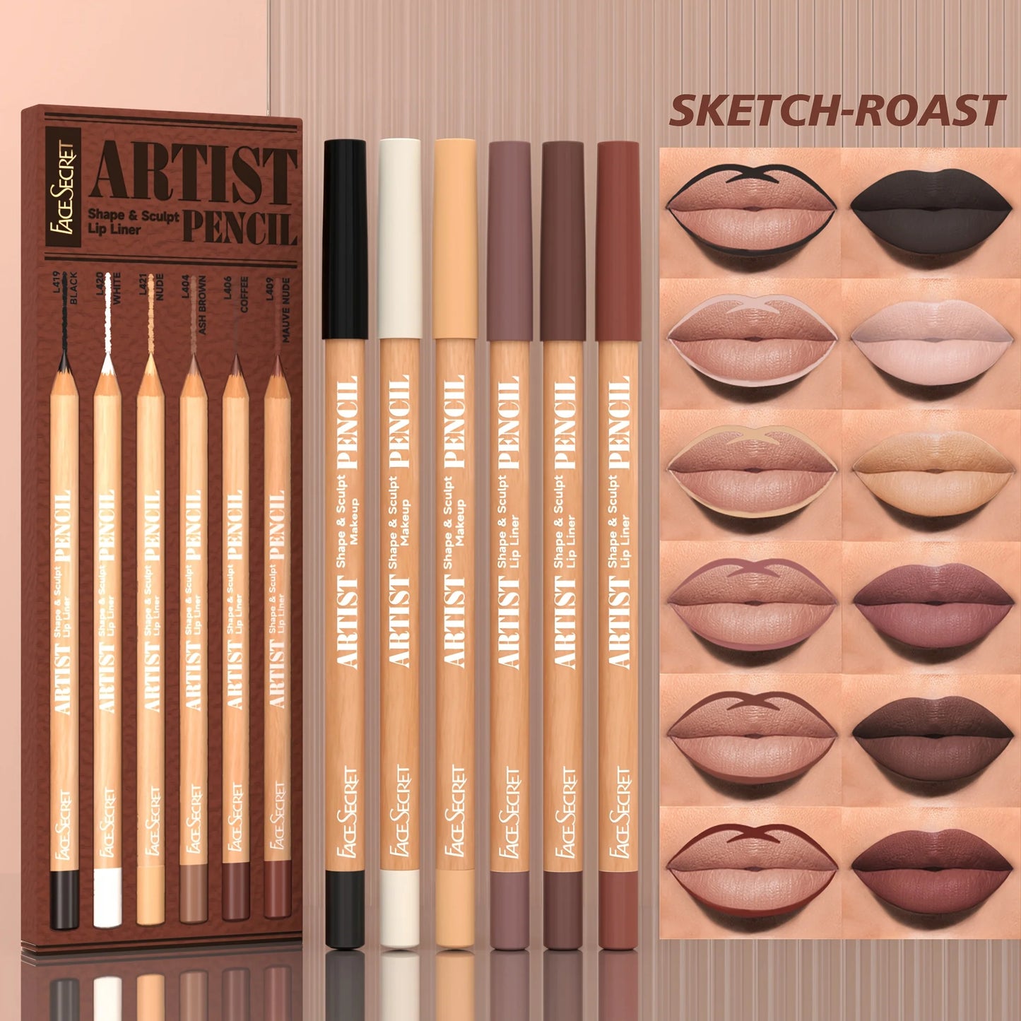 Set 6 Crayons à Lèvres Velours Mat – Longue Tenue, Non Desséchants, Idéal pour Contour et Remplissage des Lèvres