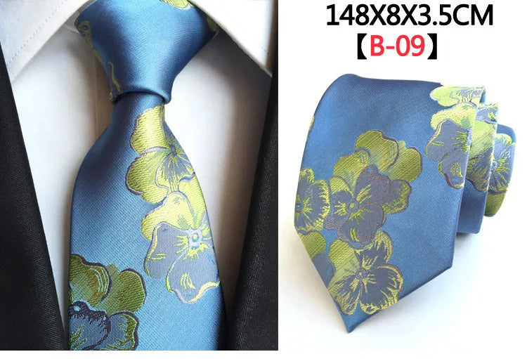 Cravate Homme en Soie 8 cm – Motif Floral Vert et Bleu, Jacquard, pour Costume, Mariage, Fête, Affaires, Cravate Formelle et Cadeau