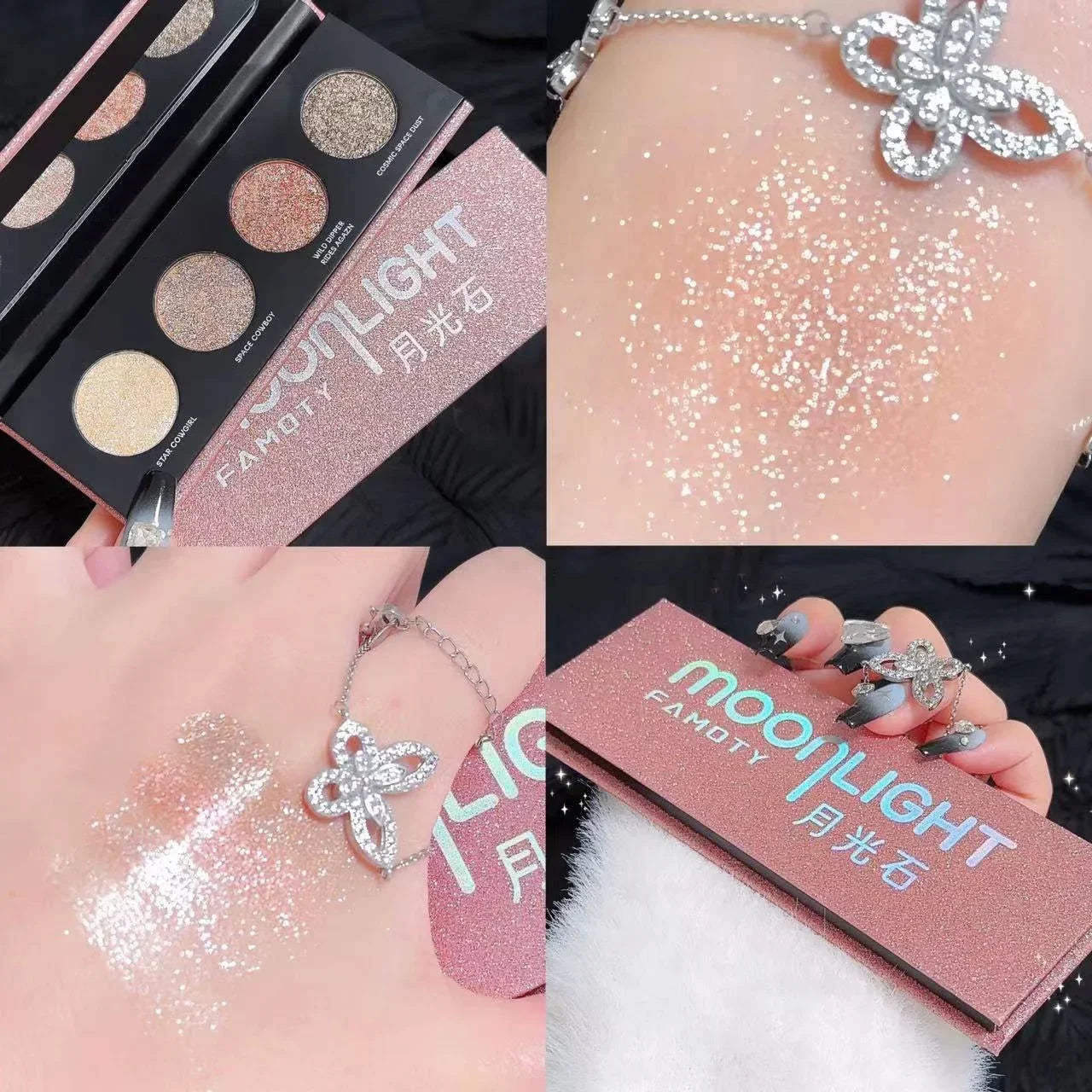 Palette poudre , paillettes et scintillant, highlighter et contouring, maquillage yeux coréen