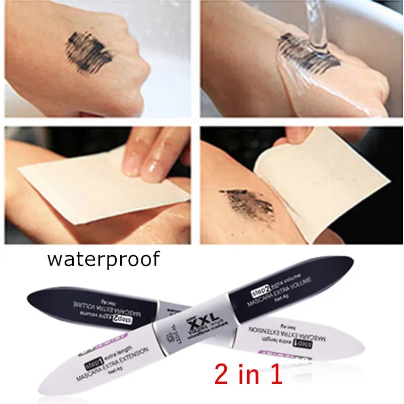 Mascara 2 en 1 4D fibres de soie allongeant et recourbant cils noir et blanc XXL