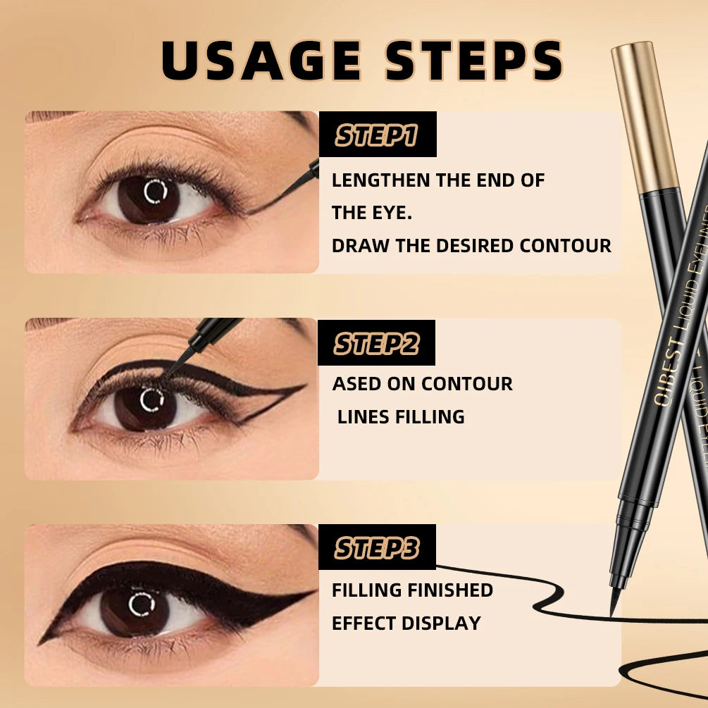 Eyeliner liquide noir longue tenue, waterproof, séchage rapide, ne coule pas, effet naturel