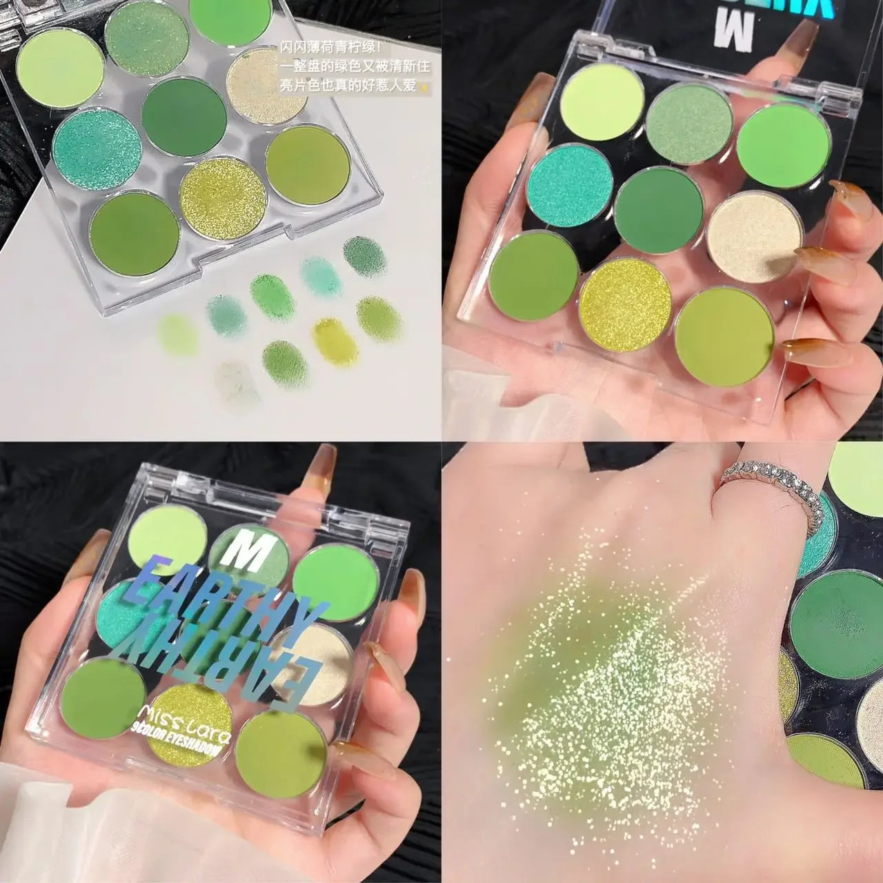 Palette fards à paupières 9 couleurs, été, nacré et mat, paillettes fines, longue tenue, maquillage yeux séduisant