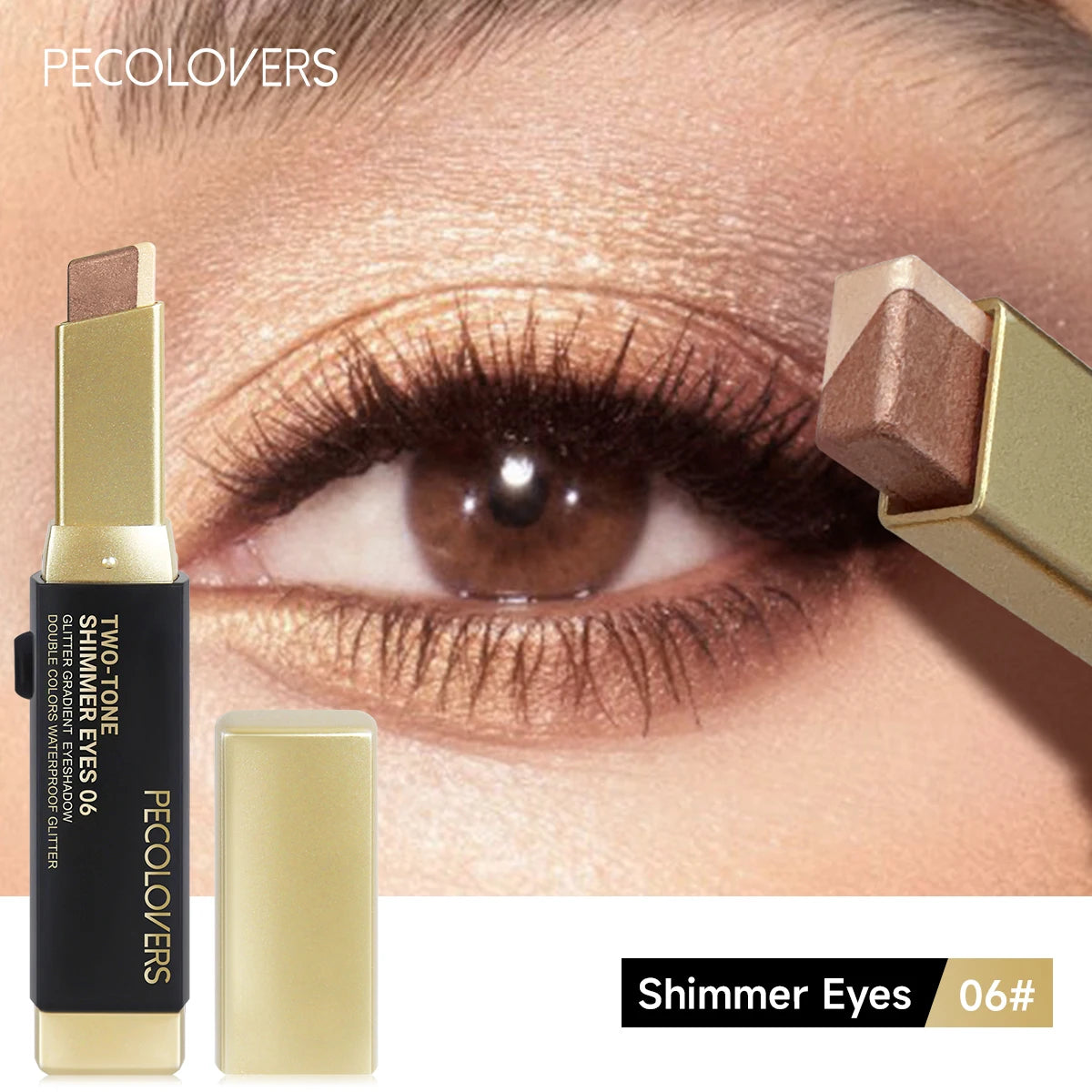 Stick fard à paupières bicolore pailleté, effet illuminateur, maquillage des yeux waterproof longue tenue, effet métallisé.