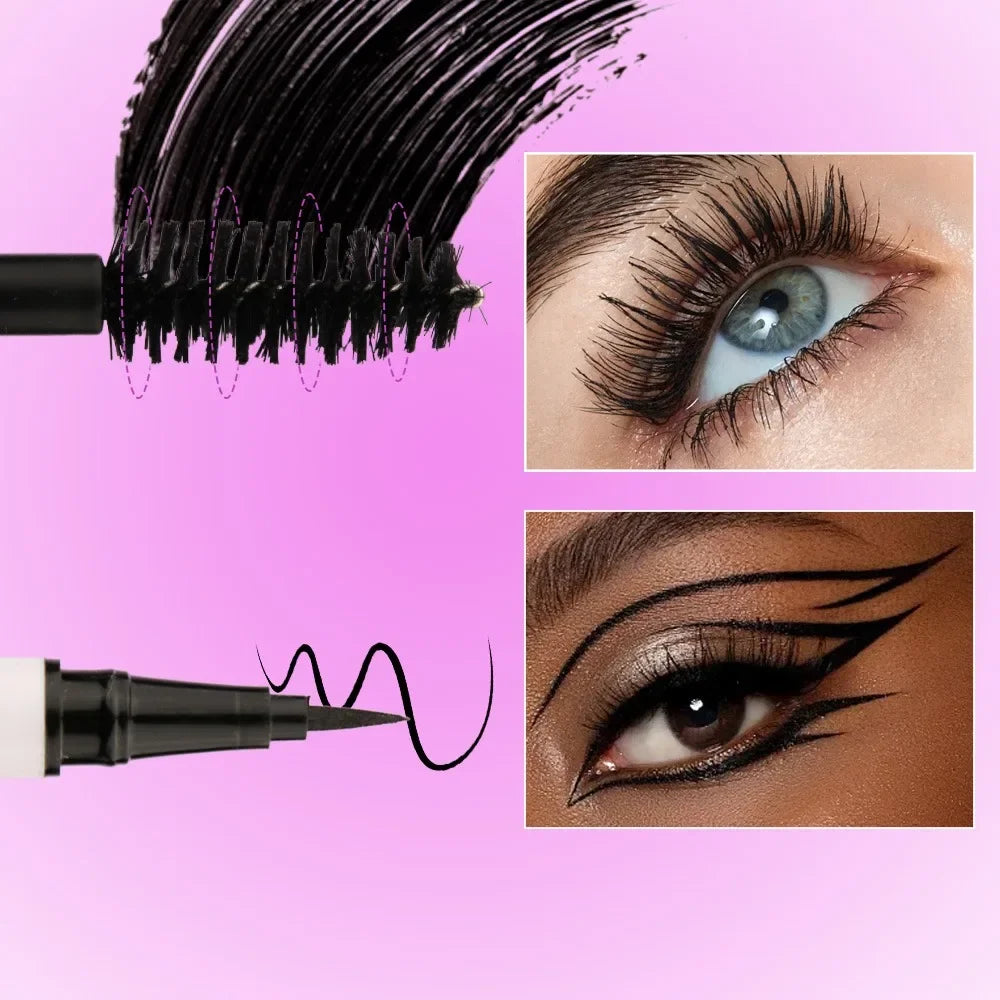 Set 2‑en‑1 mascara et eyeliner volume extrême 5D séchage rapide waterproof longue tenue 24 h
