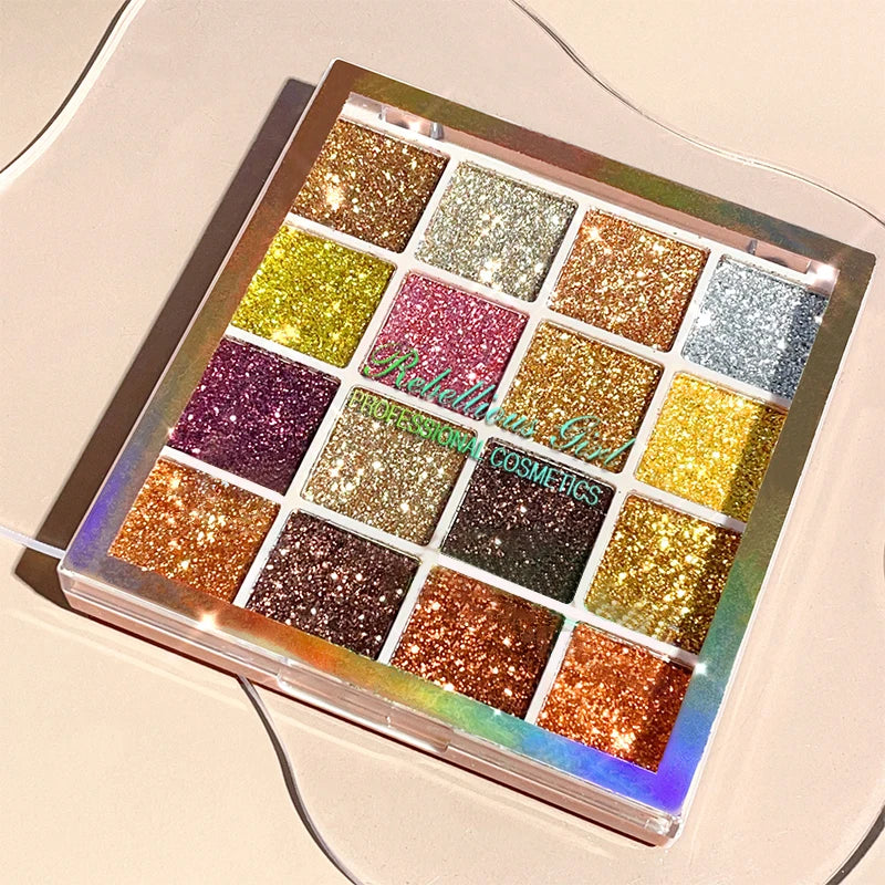 Palette fards à paupières 16 couleurs – Pailleté et sequins, scintillant diamant, waterproof, pour visage et corps