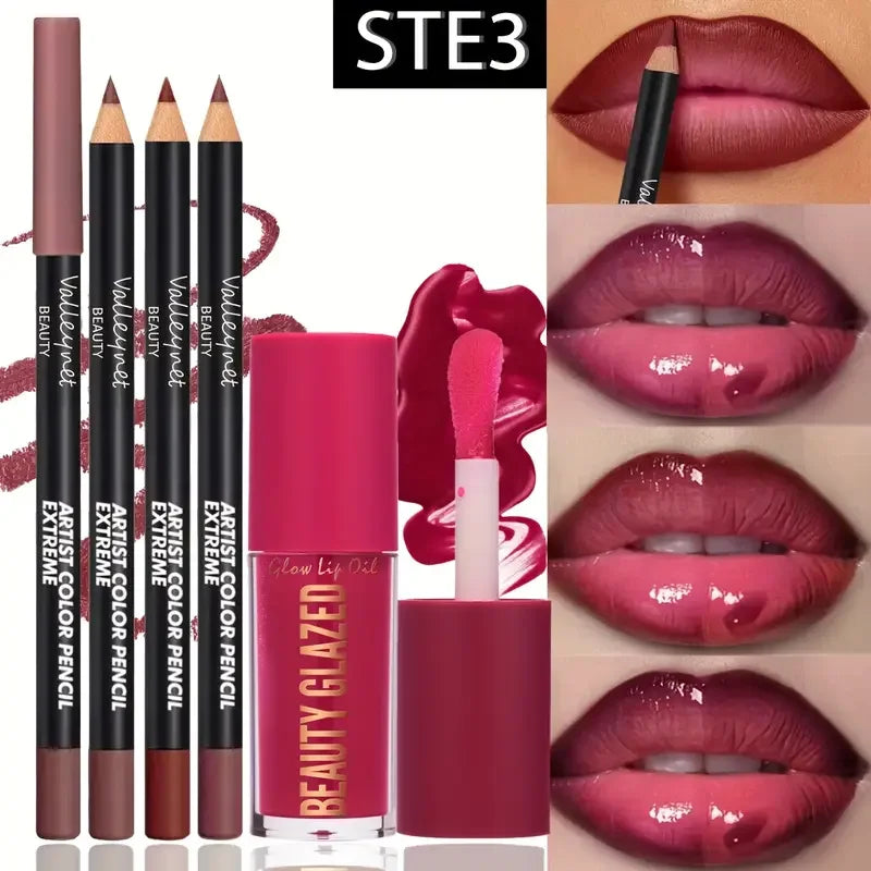 Set 4 Pièces Lèvres Marron Foncé – Crayon à Lèvres et Gloss, Mat Waterproof, Longue Tenue, Polyvalent pour Occasions Décontractées et Formelles